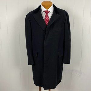 Vintage Brooks Brothers Velvet Collar Wool Overcoat Mens 40 - 42 R Black